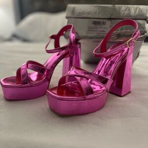 Vibrant Metallic Pink Platform Heels